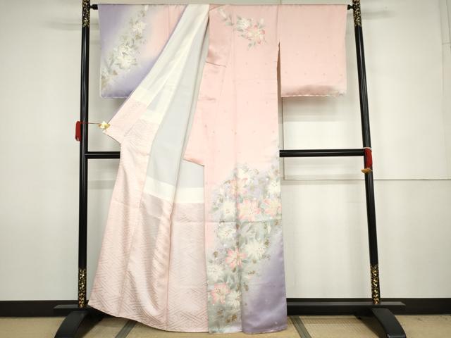 平和屋着物●訪問着 草花文 百合 ゆり 暈し染め 金銀彩 正絹 逸品 AABJ6673cs