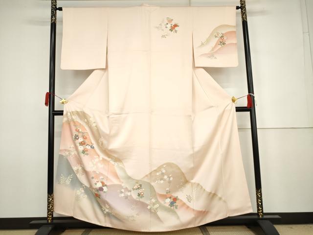 平和屋着物●訪問着 重ね山草花文 暈し染め 金彩 正絹 逸品 AABJ6674cs