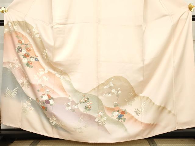 平和屋着物●訪問着 重ね山草花文 暈し染め 金彩 正絹 逸品 AABJ6674cs
