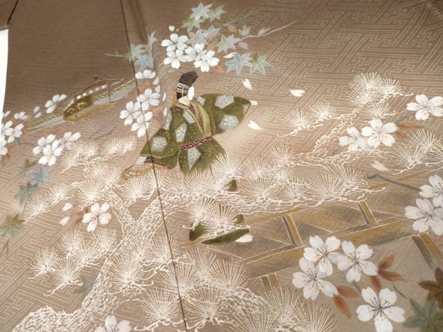 平和屋着物●訪問着 作家物 手描き 人物花楽器文 暈し染め 正絹 逸品 AABJ6678cs