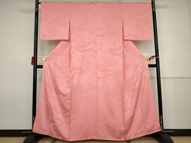 平和屋着物●上質な色無地 雲取り草花地紋 桃色 正絹 逸品 AABJ6679cs