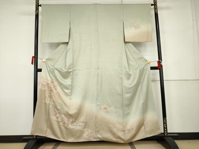 平和屋着物●訪問着 中国三大刺繍 スワトウ刺繍 汕頭刺繍 相良刺繍 扇面花文 暈し染め 正絹 逸品 AABJ6687cs