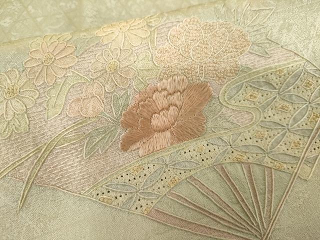 平和屋着物●訪問着 中国三大刺繍 スワトウ刺繍 汕頭刺繍 相良刺繍 扇面花文 暈し染め 正絹 逸品 AABJ6687cs