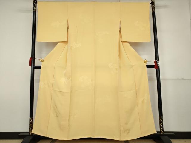 平和屋着物●上質な色無地 吉祥花地紋 卵色 正絹 逸品 AABJ6688cs
