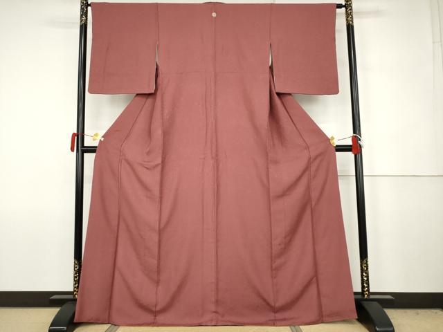 平和屋着物●上質な色無地 紋意匠 えんじ色 正絹 逸品 AABJ6689cs