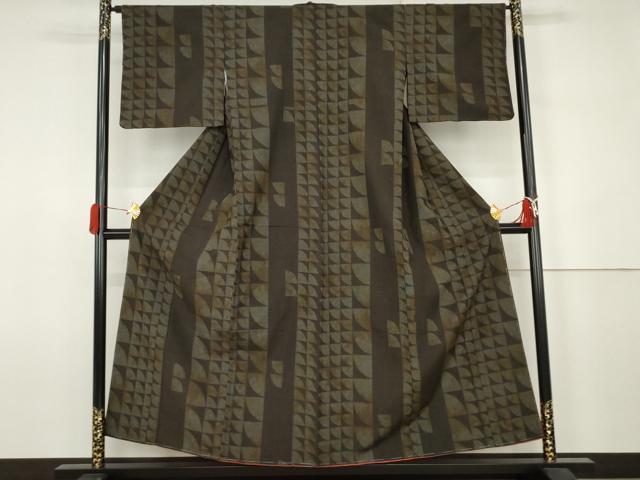 平和屋着物●上質な紬 ちぢみ織 幾何学間道 正絹 逸品 未使用 AABJ6694cs