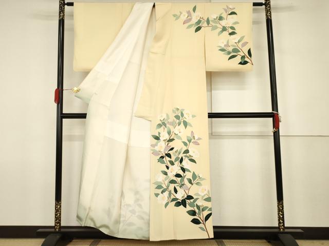 平和屋着物●本加賀友禅作家 成竹登茂男 訪問着 枝花文 椿 東武百貨店扱い 正絹 逸品 AABJ6695cs