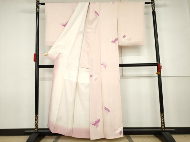 平和屋着物●上質な小紋 地紋起こし 草花文 正絹 逸品 AABJ6698cs