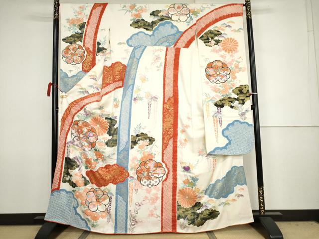 平和屋着物●豪華振袖 絞り 雲取り吉祥舞梅文 金彩 正絹 逸品 AABJ6705cs