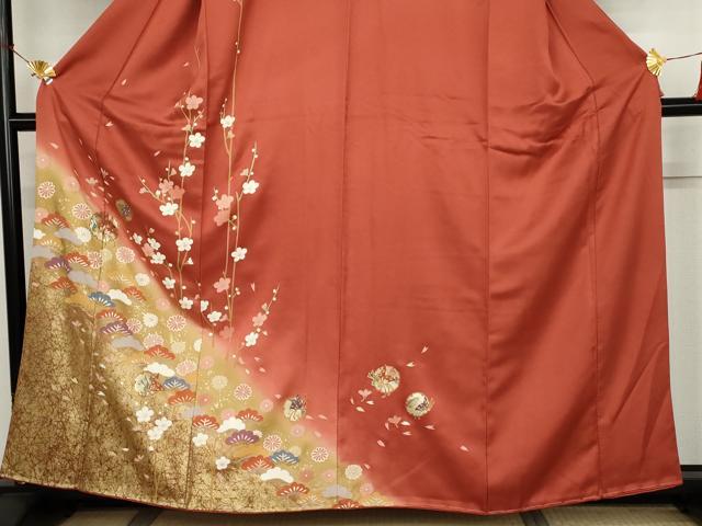 平和屋着物●訪問着 雪輪舞蝶梅松文 暈し染め 金銀彩 正絹 逸品 AABJ6710cs