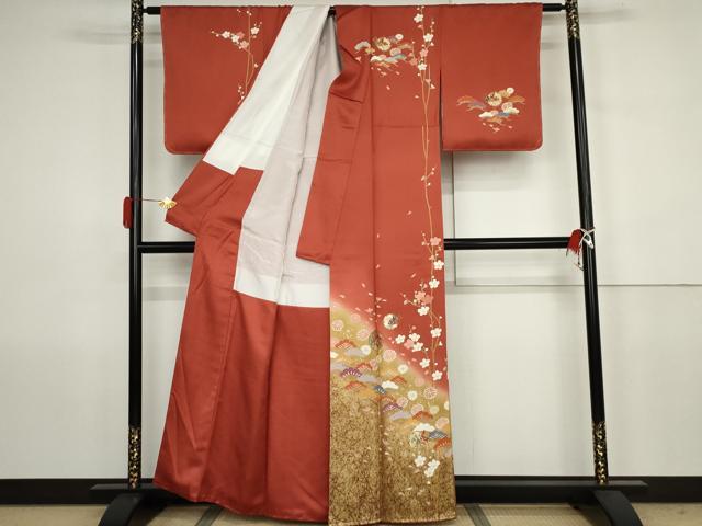 平和屋着物●訪問着 雪輪舞蝶梅松文 暈し染め 金銀彩 正絹 逸品 AABJ6710cs