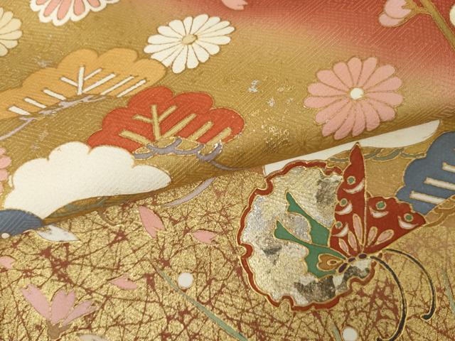 平和屋着物●訪問着 雪輪舞蝶梅松文 暈し染め 金銀彩 正絹 逸品 AABJ6710cs