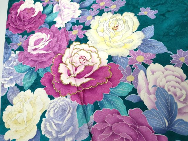 平和屋着物●豪華振袖 刺繍 草花文 薔薇 バラ 暈し染め 金銀彩 金糸 正絹 逸品 AABJ6712cs