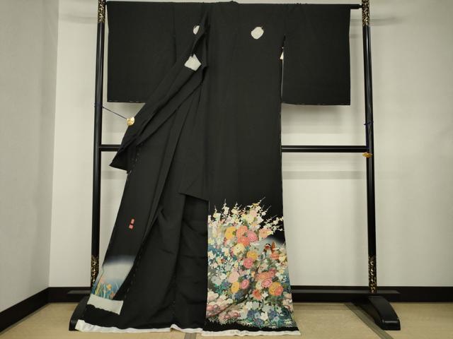 平和屋着物●豪華黒留袖 友禅 作家物 鴛鴦花文 仮絵羽 正絹 逸品 未使用 AABJ6734ck