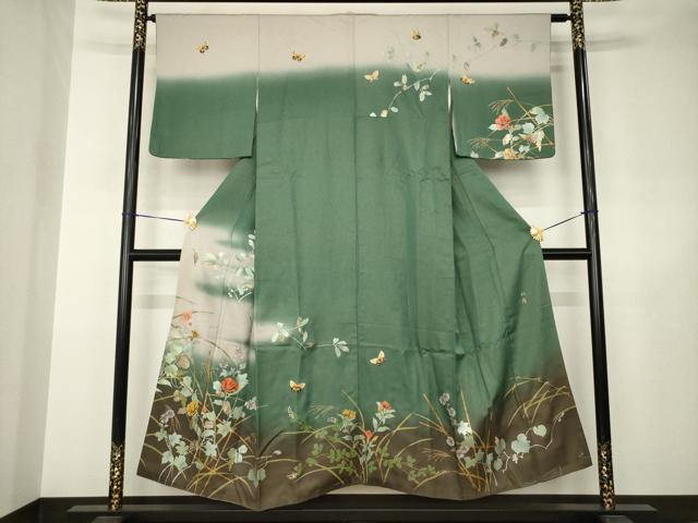 平和屋着物●訪問着 作家物 花蝶文 金通し地 正絹 逸品 AABJ6736ck