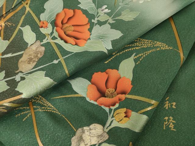 平和屋着物●訪問着 作家物 花蝶文 金通し地 正絹 逸品 AABJ6736ck