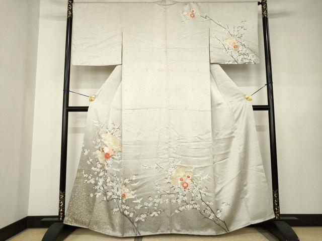 平和屋着物●訪問着 扇面飛鶴花文 暈し染め 金彩 正絹 逸品 AABJ6737ck
