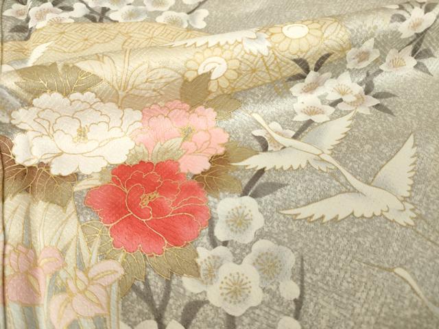 平和屋着物●訪問着 扇面飛鶴花文 暈し染め 金彩 正絹 逸品 AABJ6737ck