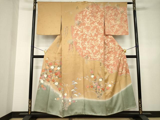 平和屋着物●訪問着 草花文 暈し染め 金彩 正絹 逸品 AABJ6738ck