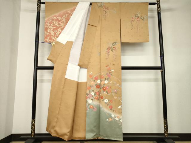 平和屋着物●訪問着 草花文 暈し染め 金彩 正絹 逸品 AABJ6738ck
