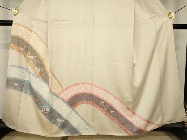 平和屋着物●訪問着 絞り 刺繍 遠山重ね花文 正絹 逸品 AABJ6742ck