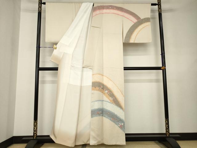 平和屋着物●訪問着 絞り 刺繍 遠山重ね花文 正絹 逸品 AABJ6742ck