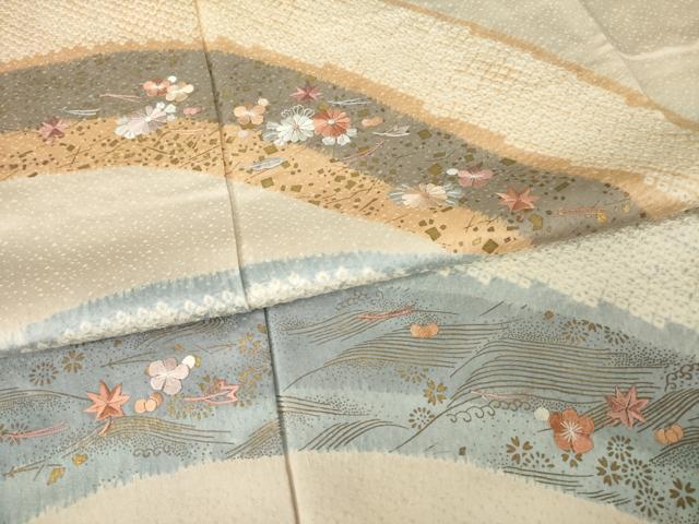 平和屋着物●訪問着 絞り 刺繍 遠山重ね花文 正絹 逸品 AABJ6742ck