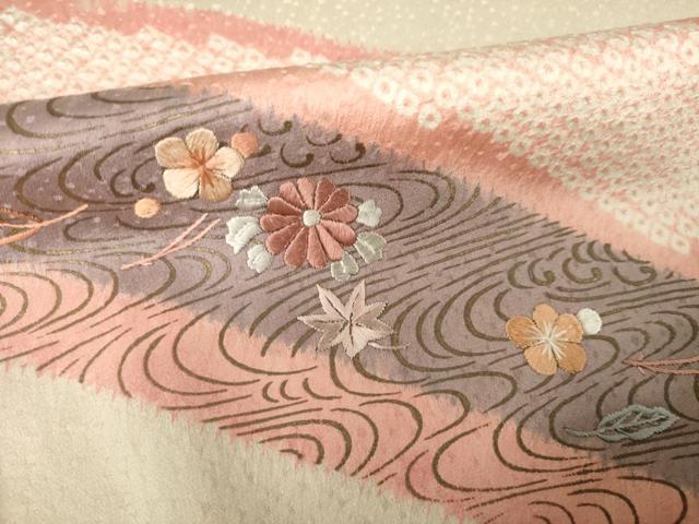 平和屋着物●訪問着 絞り 刺繍 遠山重ね花文 正絹 逸品 AABJ6742ck