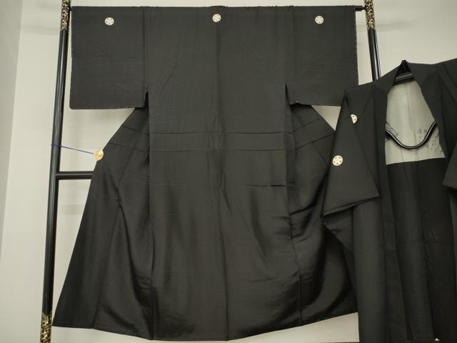 平和屋着物●男性 黒紋付・羽織セット 正絹 逸品 AABJ6749ck