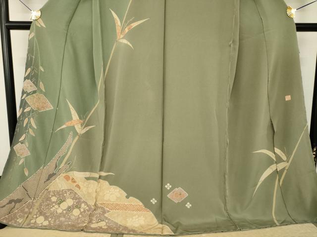 平和屋着物●訪問着 作家物 絞り 刺繍 笹花文 暈し染め 金糸 仮絵羽 正絹 逸品 未使用 AABJ6754ck