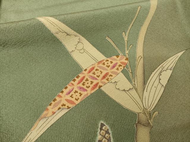 平和屋着物●訪問着 作家物 絞り 刺繍 笹花文 暈し染め 金糸 仮絵羽 正絹 逸品 未使用 AABJ6754ck