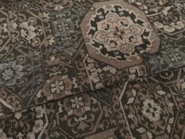 平和屋着物●上質な紬 亀甲花文 黒地 正絹 逸品 AABJ6756ck