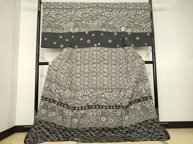 平和屋着物●江戸紅型 五味桂子 訪問着 横段花文 仮絵羽 正絹 逸品 未使用 AABJ6764ck