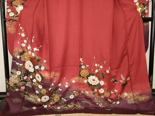 平和屋着物●豪華振袖 花車文 暈し染め 金彩 ロング丈 正絹 逸品 AABJ6766ck