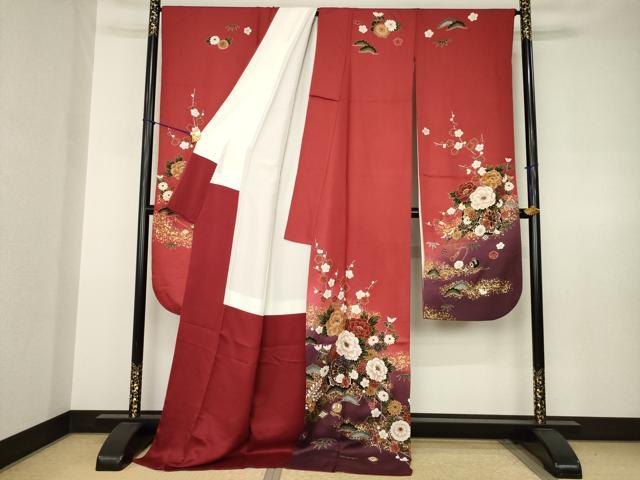 平和屋着物●豪華振袖 花車文 暈し染め 金彩 ロング丈 正絹 逸品 AABJ6766ck
