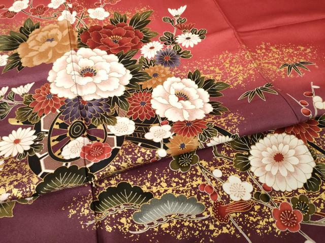 平和屋着物●豪華振袖 花車文 暈し染め 金彩 ロング丈 正絹 逸品 AABJ6766ck