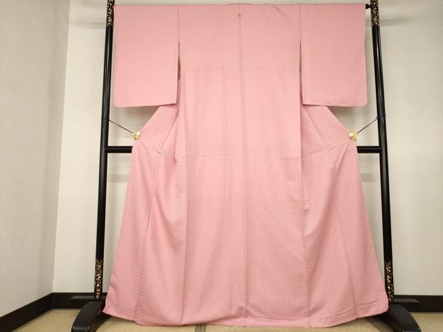 平和屋着物●上質な色無地 檜垣地紋 紅梅色 正絹 逸品 AABJ6767ck