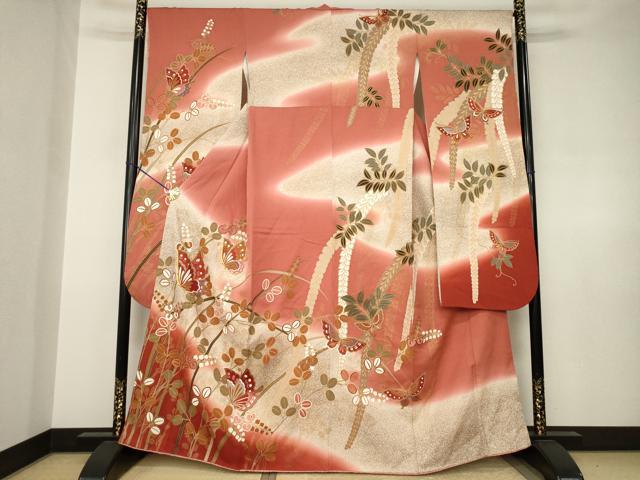 平和屋着物●豪華振袖 駒刺繍 花蝶文 暈し染め 金彩 正絹 逸品 AABJ6769ck