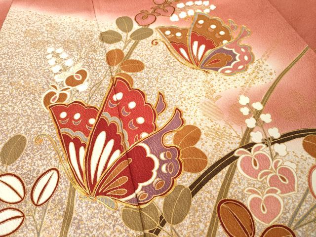 平和屋着物●豪華振袖 駒刺繍 花蝶文 暈し染め 金彩 正絹 逸品 AABJ6769ck