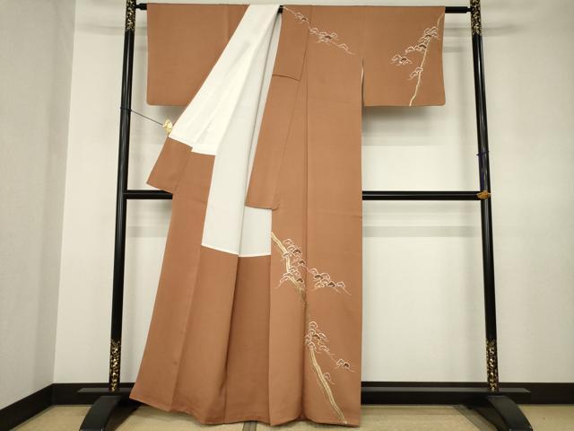 平和屋着物●訪問着 刺繍 松 金糸 金彩 正絹 逸品 AABJ6770ck