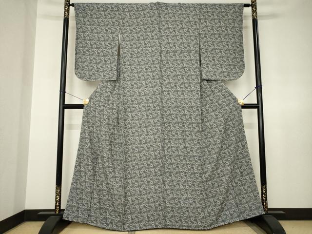 平和屋着物●江戸小紋 菊唐草文 黒地 正絹 逸品 AABJ6771ck