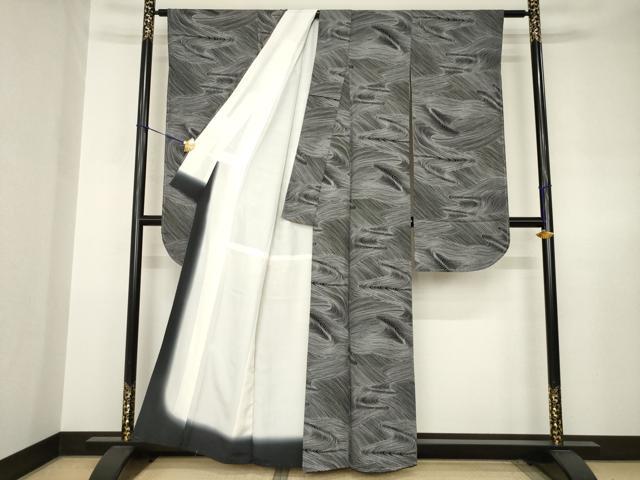 平和屋着物●豪華振袖 流水文 黒地 正絹 逸品 AABJ6773ck