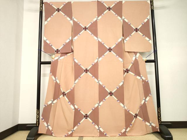 平和屋着物●染織作家 渋紙型 渋谷和子 小紋 幾何学文様 金銀彩 正絹 逸品 AABJ6776ck