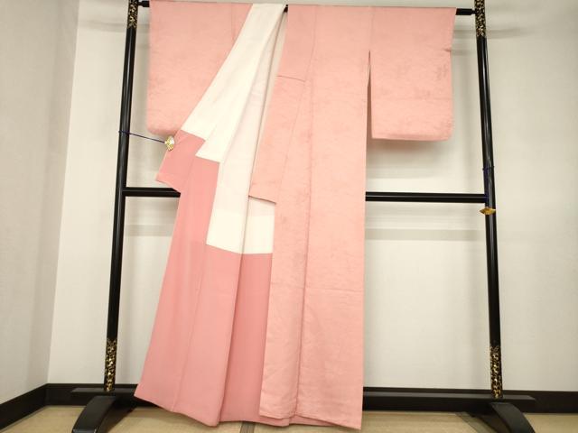 平和屋着物●上質な色無地 草花地紋 薄紅色 正絹 逸品 AABJ6777ck