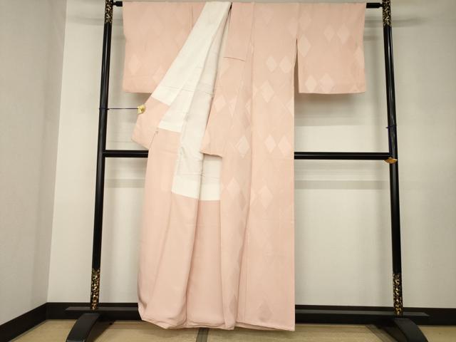 平和屋着物●上質な色無地 菱地紋 ときがら茶色 大丸扱い 正絹 逸品 AABJ6783ck