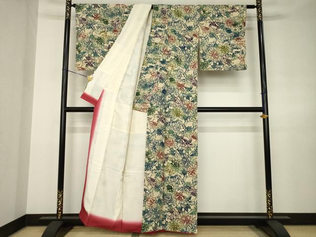 平和屋着物●上質な小紋 型染め 草花文 正絹 逸品 AABJ6790ck