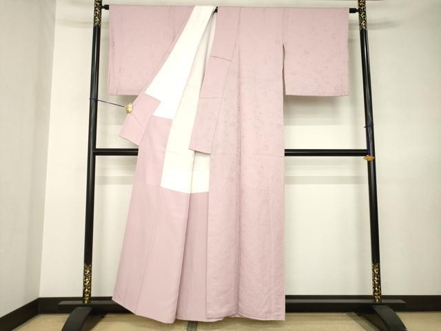 平和屋着物●上質な色無地 舞花地紋 石竹色 正絹 逸品 AABJ6791ck