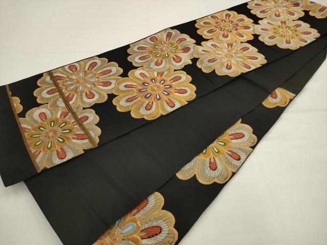 平和屋着物◎六通柄袋帯 飾花文 黒地 金糸 AABJ6804pf