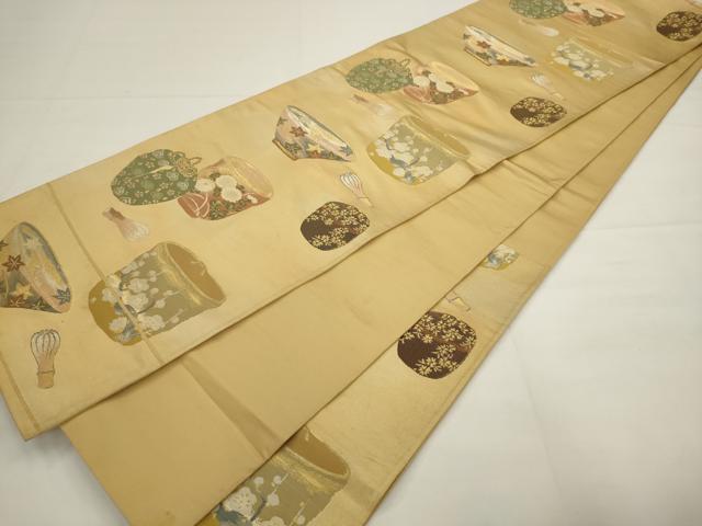 平和屋着物◎六通柄袋帯 唐織 陶器文 金糸 正絹 逸品 AABJ6815pf