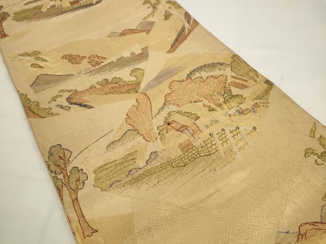 平和屋着物◎佐賀錦 六通柄袋帯 風景文 金糸 正絹 逸品 AABJ6827pf